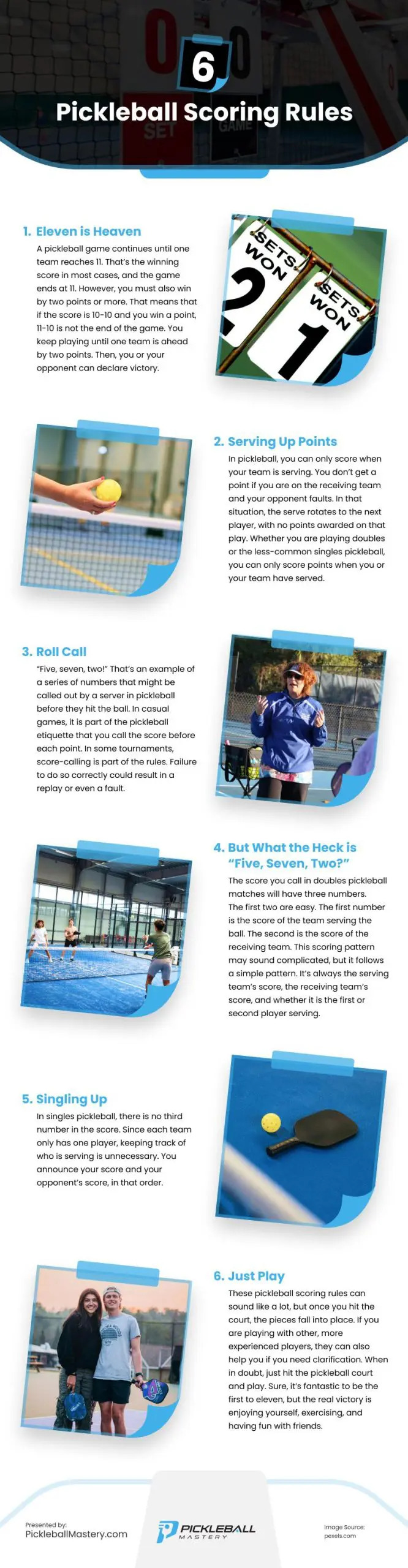 6 Pickleball Scoring Rules Infographic