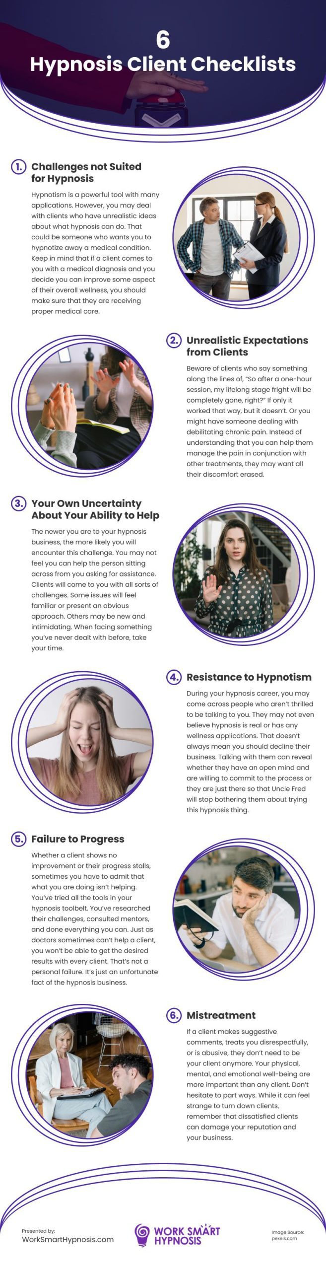 6 Hypnosis Client Checklists Infographic