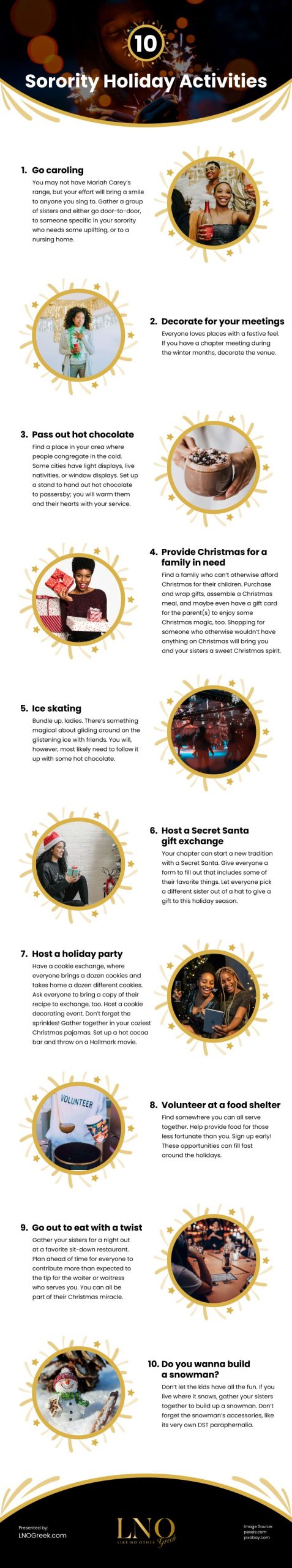 10 Sorority Holiday Activities Infographic